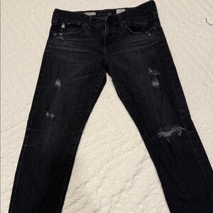 AG Adriano Goldschmied Black Distressed Boyfriend Jeans